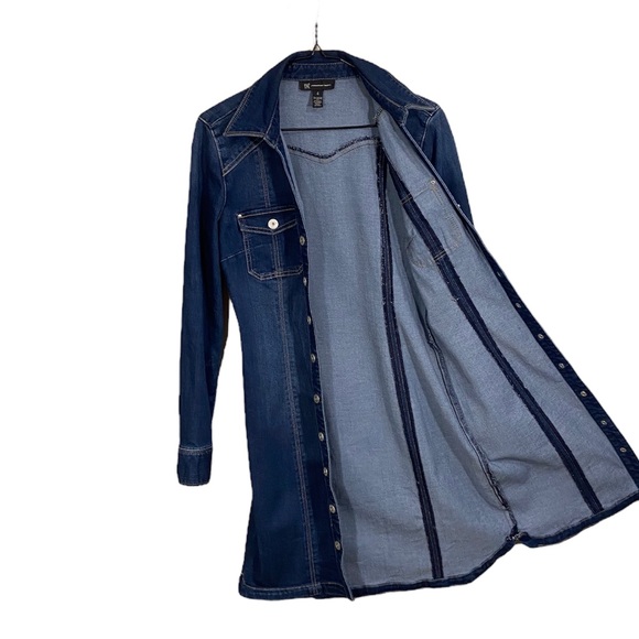 INC LONG BLUE WASH DENIM/JEAN BUTTON-UP COLLARED JACKET, LONG SLEEVED, SIZE 4 - Picture 2 of 8